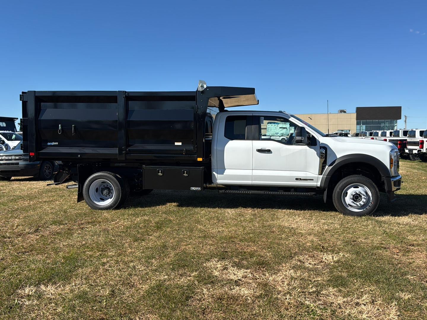 2024 Ford Super Duty F-450 DRW 12' RUGBY HEAVY DUTY STAKELESS LANDSCAPE BODY, 48" SOLID BARN DOORS, MANUAL TARP, 36" FULL CAB SHIELD, DROP DOWN COMBO HITCH 2 5/15