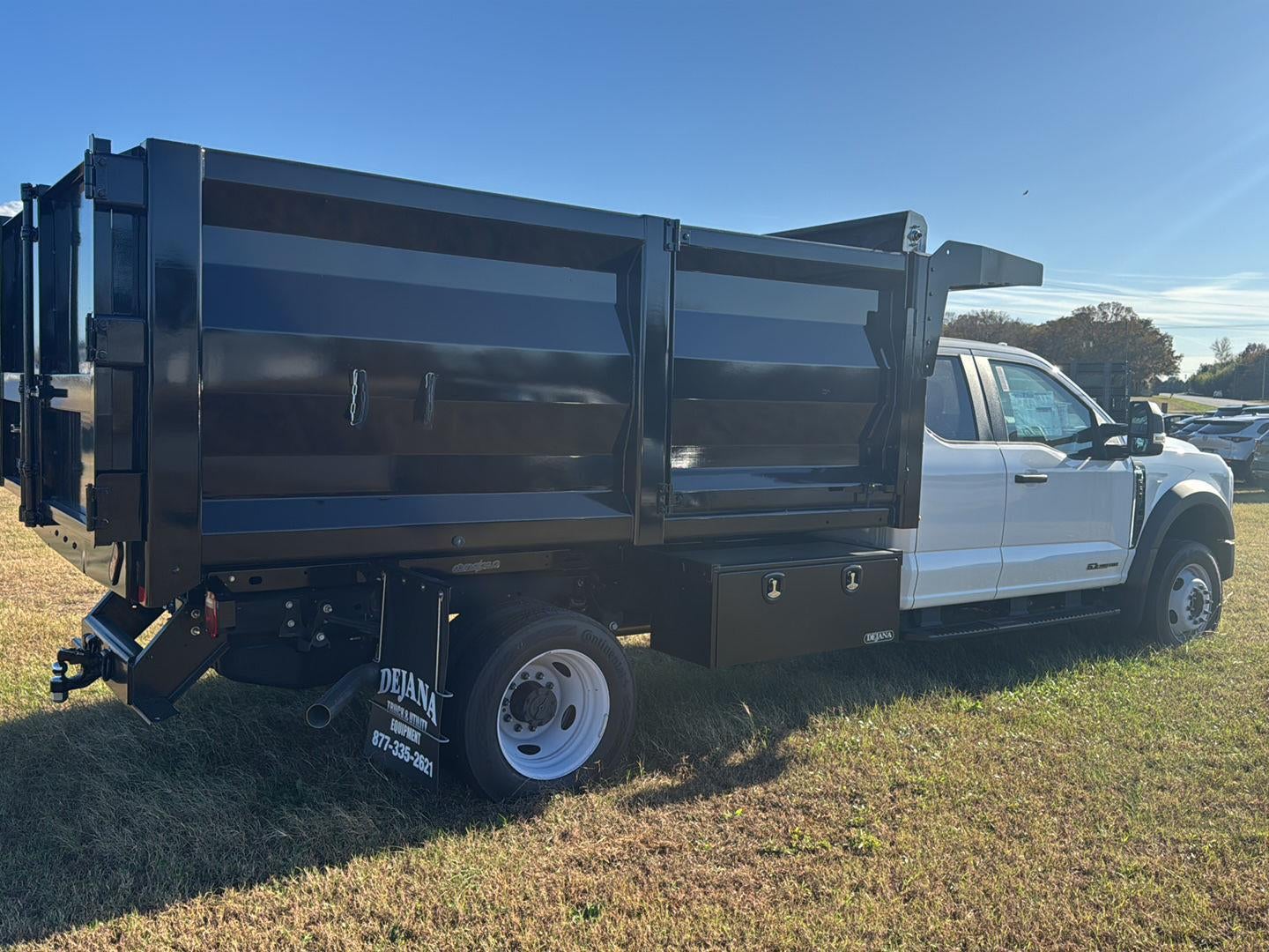2024 Ford Super Duty F-550 DRW 12' RUGBY HEAVY DUTY STAKELESS LANDSCAPE BODY, 48" BARN DOORS, MANUAL TARP, 36' FULL CAB SHIELD, DROP DOWN COMBO HITCH 2 5/16"